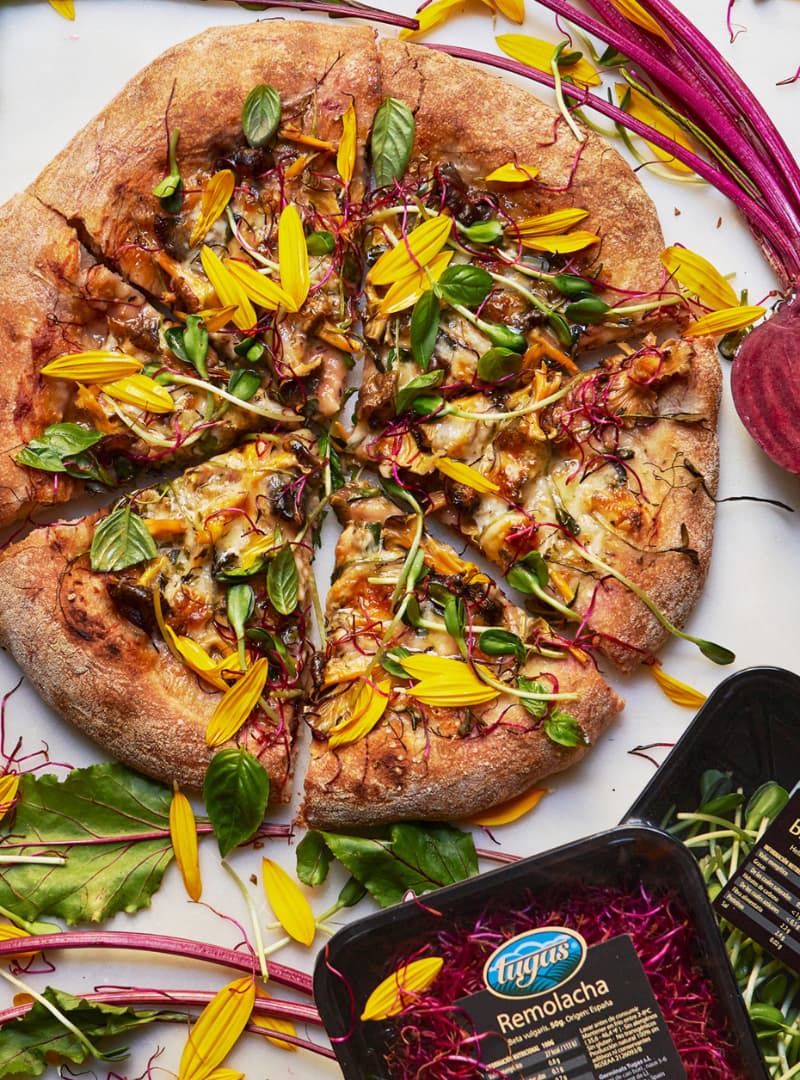 pizza con germinados de girasol